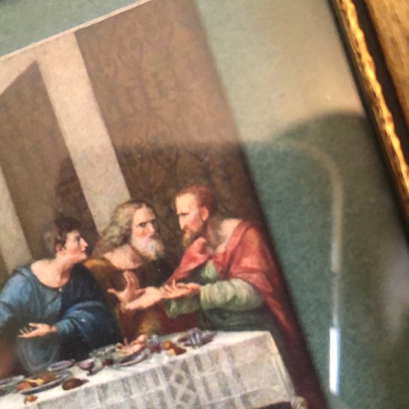 The Last Supper circa 1960 framed & Matted miniature 7.5” by 4” Da Vinci - Picture 5 of 7